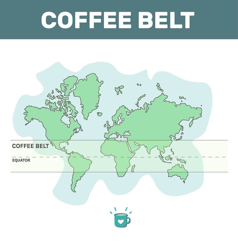 แผนที่สายพานกาแฟซึ่งประกอบด้วยประเทศผู้ผลิตกาแฟ